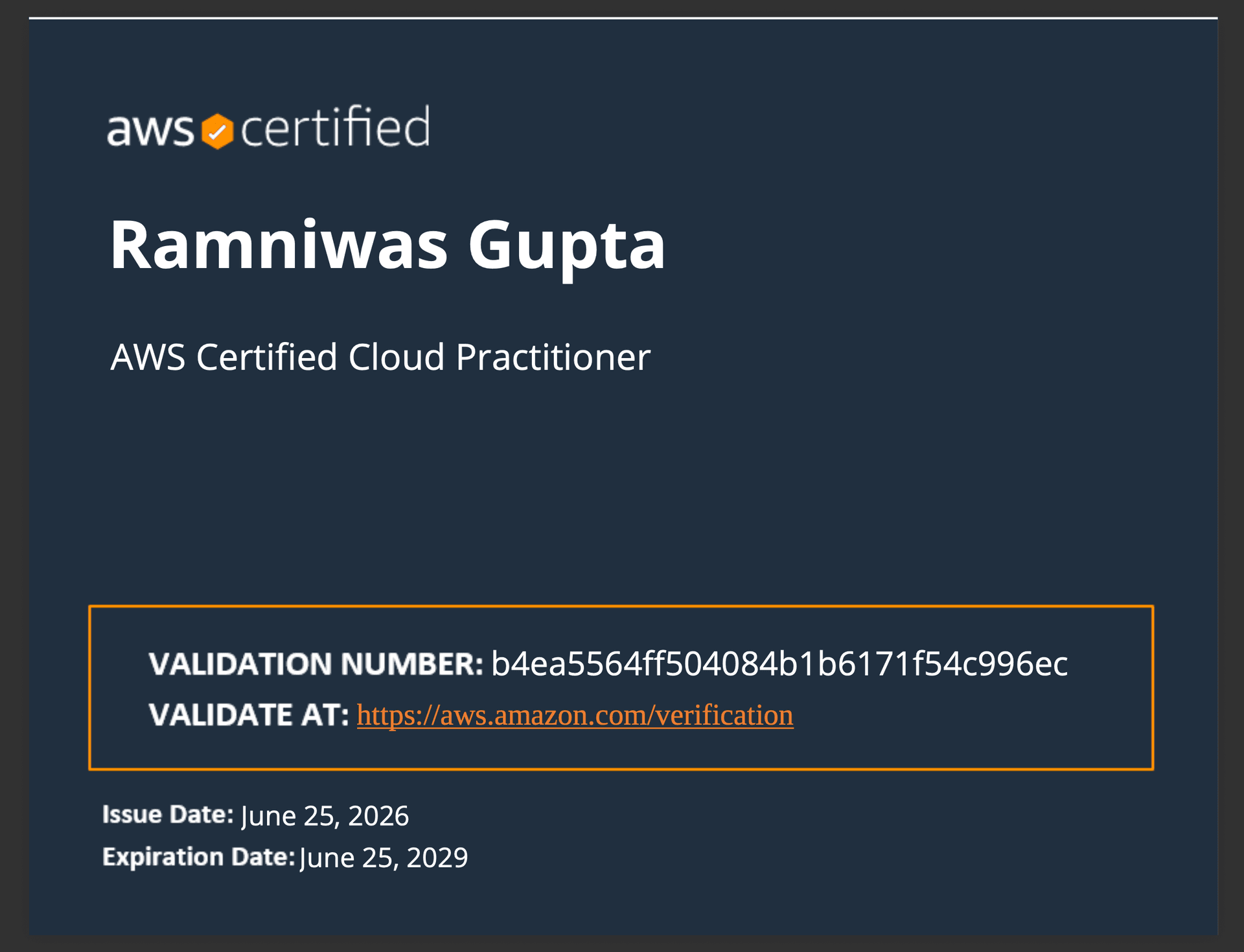 AWS Certified Cloud Practitioner certificate